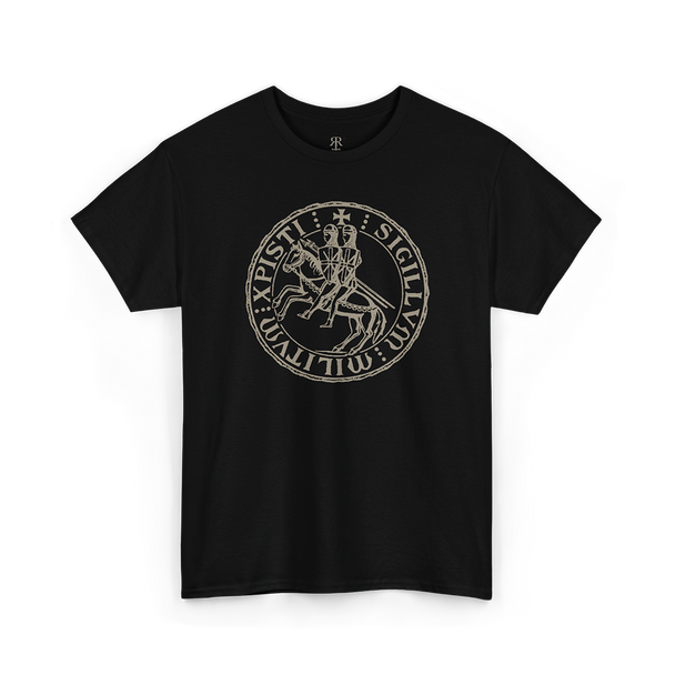 Black Sigillum Militum Christi t-shirt - showing most powerful and mysterious symbols of the Knights Templar.