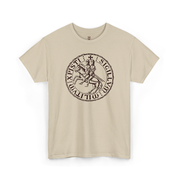 Beige Sigillum Militum Christi t-shirt - showing most powerful and mysterious symbols of the Knights Templar.