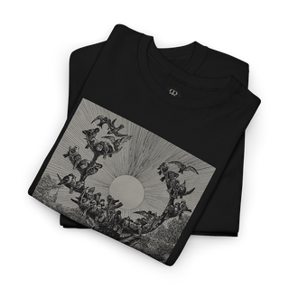 Black t-shirt showing stag and birds on his horns