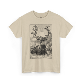 Sand t-shirt showing stag and birds on his horns