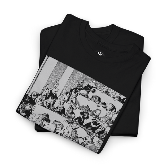 Stop Animal Testing T-shirt showing animals performing experiments on humans in a satirical reversal
