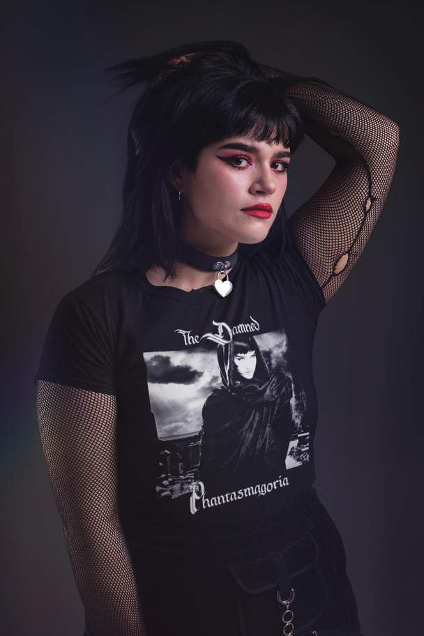 Woman wearing The Damned Phantasmagoria T-Shirt