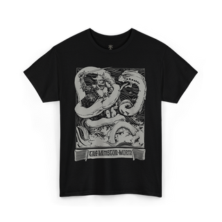The Lambton Worm T-Shirt, showing mythological worm figthing the knight