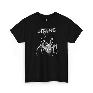 Black t-shirt with 'The Thing' graphic design showing alien