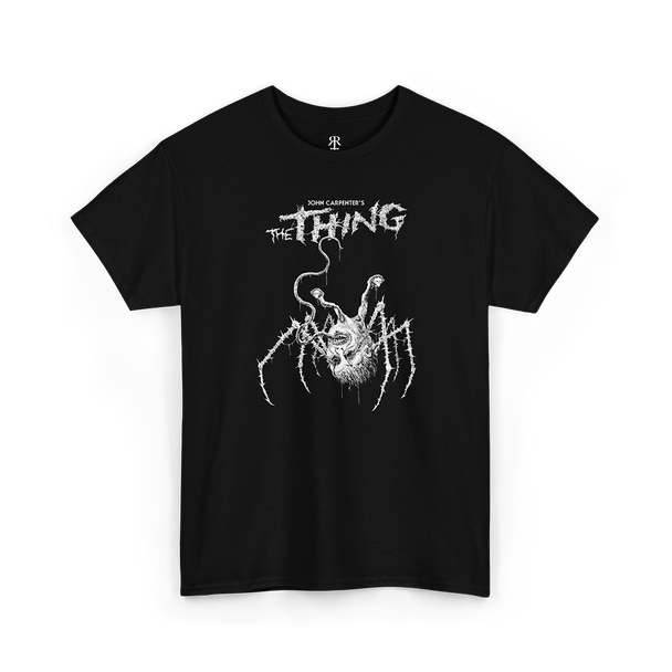Black t-shirt with 'The Thing' graphic design showing alien