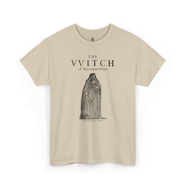 Sand T-shirt with the text 'THE VVITCH' and an illustration of a witch on it.