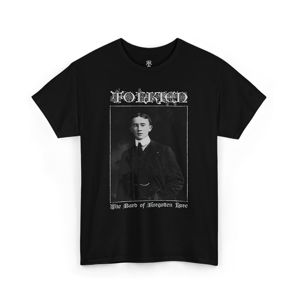 J. R. R. Tolkien T-Shirt, showinh his portrait and saying The Bard of Forgotten Lore