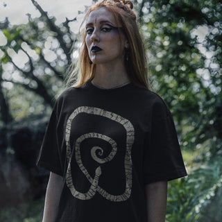 Woman wearing black Gripsholm Stone T-Shirt