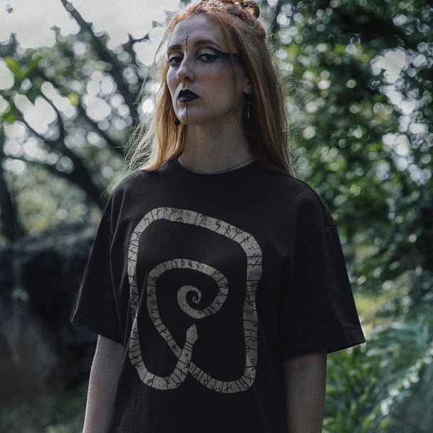 Woman wearing black Gripsholm Stone T-Shirt
