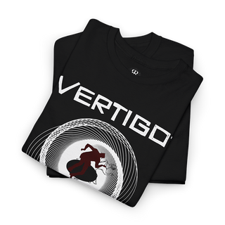Black t-shirt featuring artwork for movie Vertigo (1958).