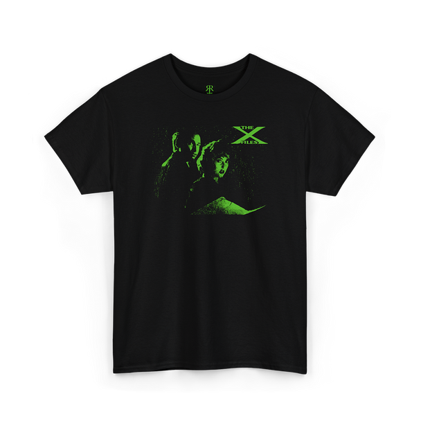 Bllack X-Files T-Shirt, green print, showing Mulder and Scully