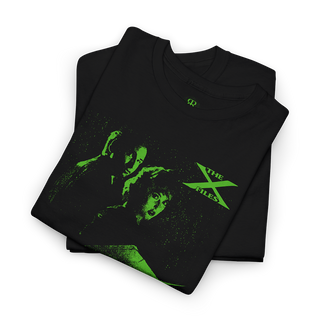 Bllack X-Files T-Shirt, green print, showing Mulder and Scully