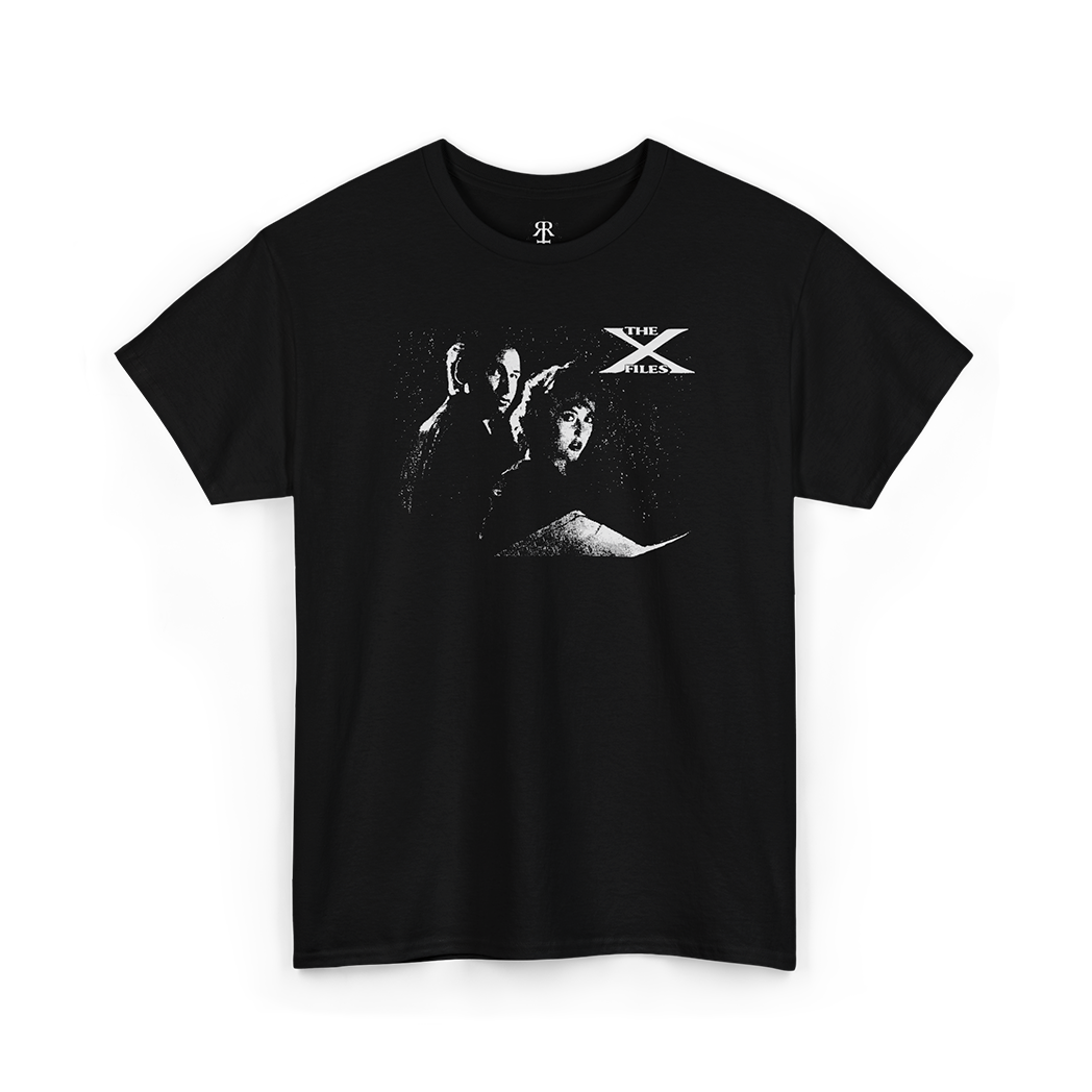 Bllack X-Files T-Shirt, white print, showing Mulder and Scully