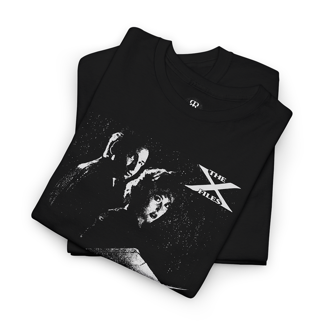 Bllack X-Files T-Shirt, white print, showing Mulder and Scully