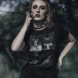 Woman wearing Willam Blake The Great Red Dragon Paintings T-Shirt